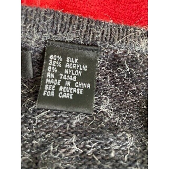 Denial Womens Sz L Silk Blend Gray V-Neck Long Sleeve Sweater Preppy Career - Picture 6 of 7